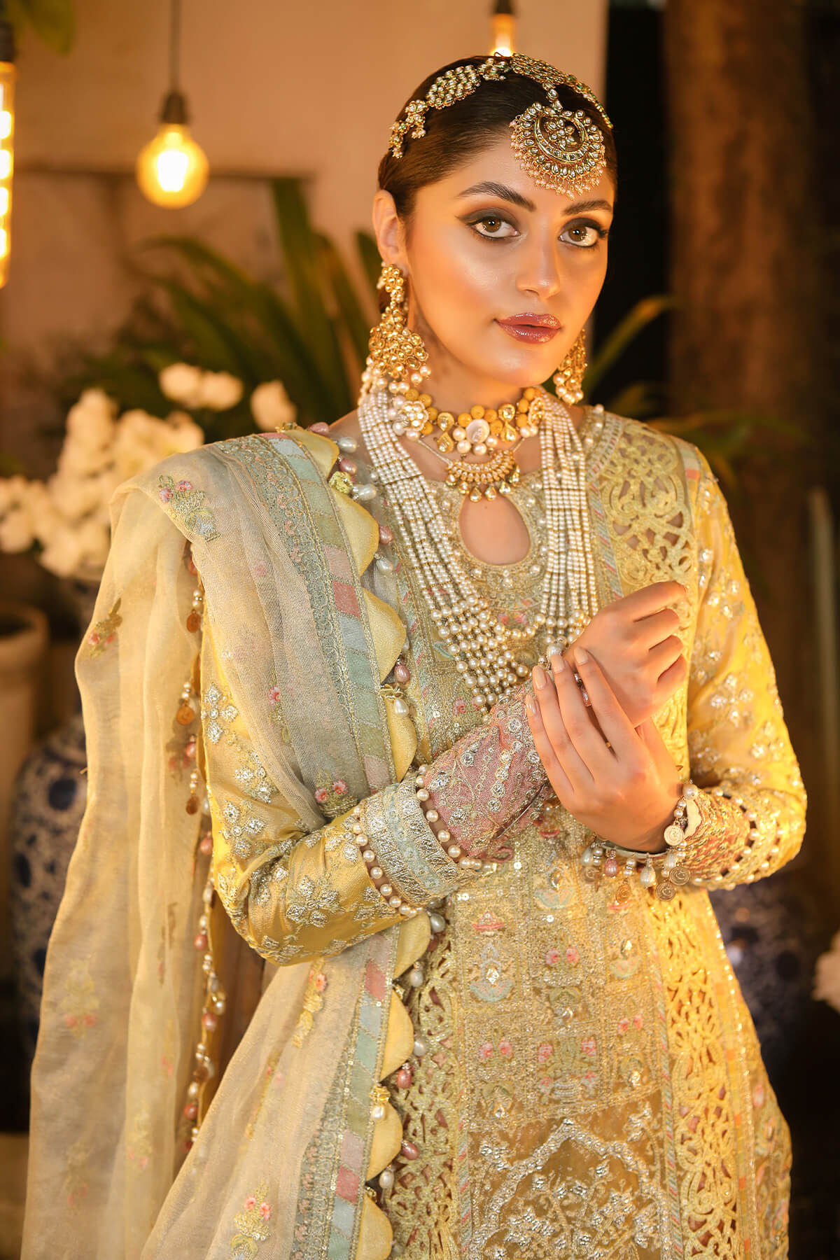 Raeesa Premium | Wajadan Wedding Formals | WD-4 Lemon Chiffon - Designer Dress with Intricate embroidery and embellishments. Shop elegent wedding dress at Maria Faisal.