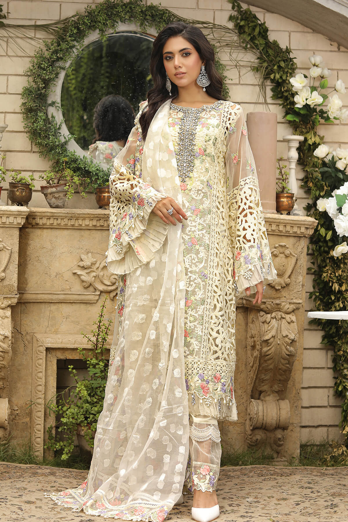 Raeesa Premium | Wajadan Wedding Formals | WD-8 Ivory - Designer Dress with Intricate embroidery and embellishments. Shop elegent wedding dress at Maria Faisal.