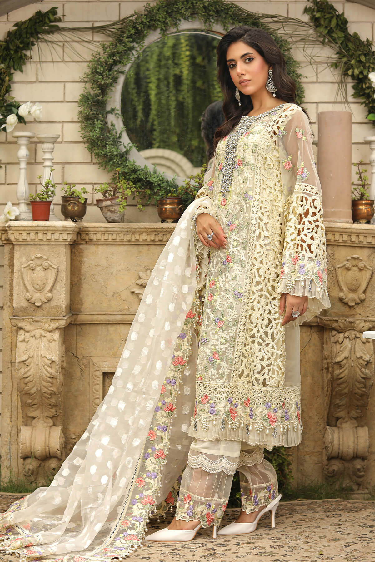 Raeesa Premium | Wajadan Wedding Formals | WD-8 Ivory - Designer Dress with Intricate embroidery and embellishments. Shop elegent wedding dress at Maria Faisal.