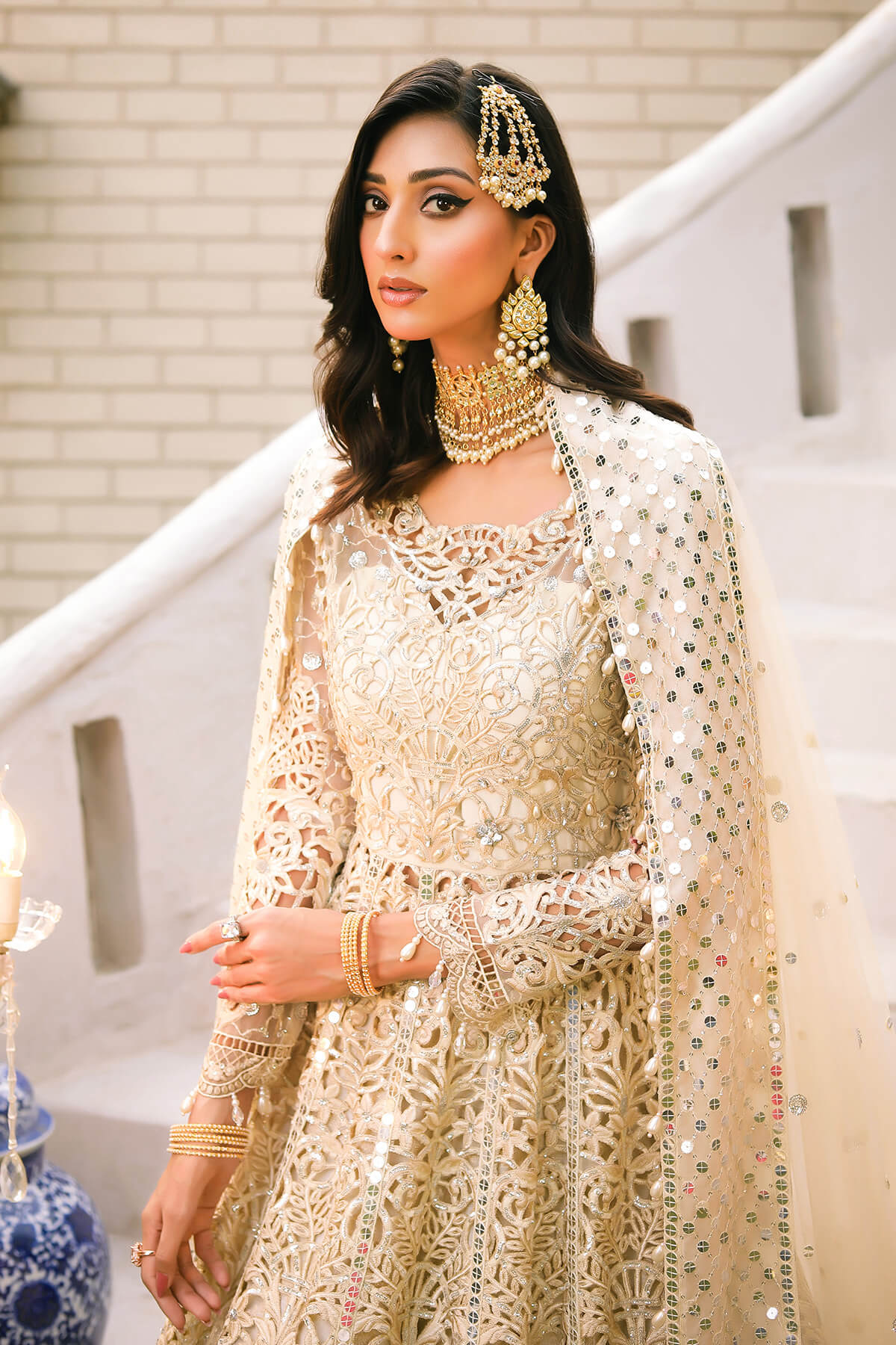 Raeesa Premium | Wajadan Wedding Formals |  WD-1 Pearl White - Designer Dress with Intricate embroidery and embellishments. Shop elegent wedding dress at Maria Faisal.
