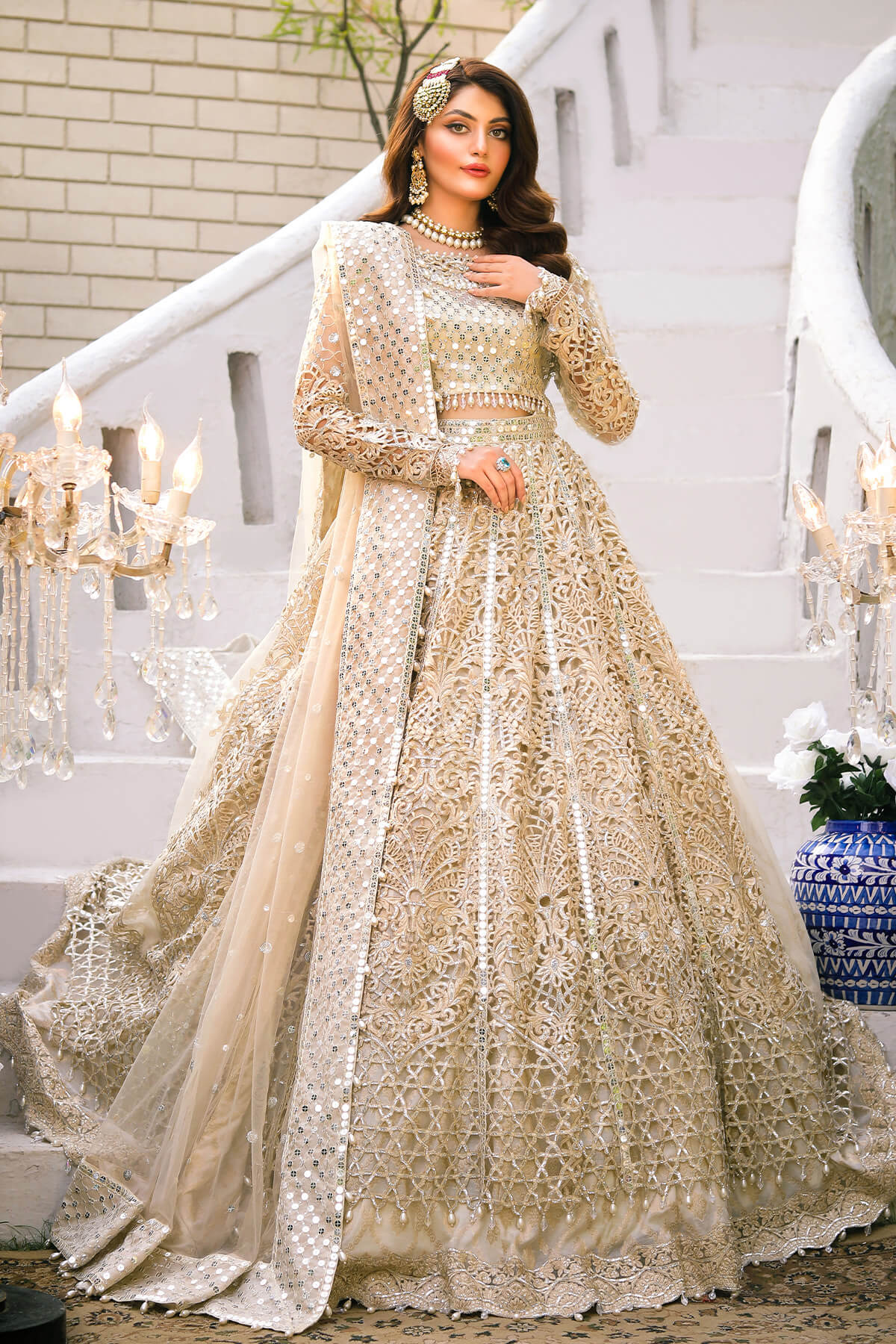 Raeesa Premium | Wajadan Wedding Formals |  WD-1 Pearl White - Designer Dress with Intricate embroidery and embellishments. Shop elegent wedding dress at Maria Faisal.