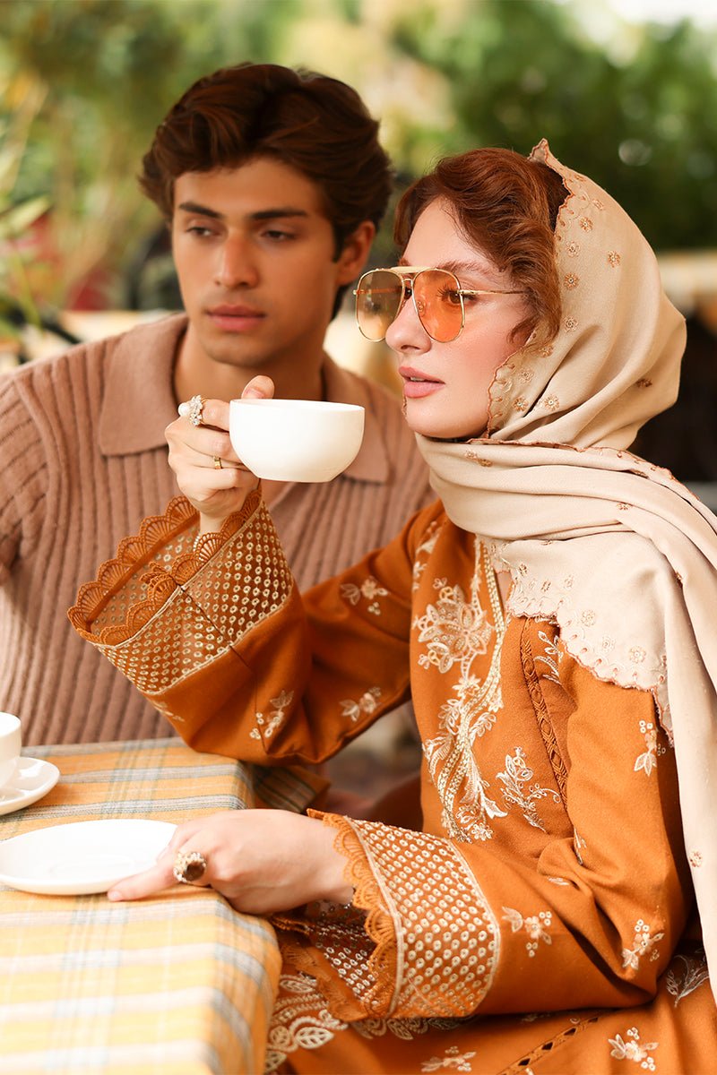 Rangrasiya | Carnation Luxury Shawl Edit | Cappuccino - Casual Wear - available at Maria Faisal in UK and USA