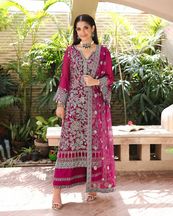 Roheenaz | Aangan Chiffon Collection 25 | Eira - is Rouge Pink dress from Roheenaz - Ladies Clothes - Maria Faisal