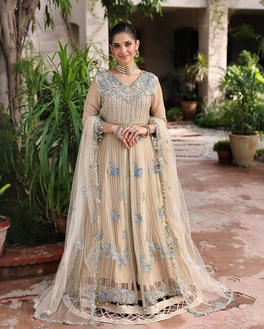 Roheenaz | Aangan Chiffon Collection 25 | Sehrish - is Ivory Gold dress from Roheenaz - Ladies Clothes - Maria Faisal