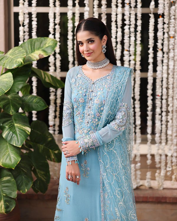 Roheenaz | Aangan Chiffon Collection 25 | Wafa - is Light Blue dress from Roheenaz - Ladies Clothes - Maria Faisal