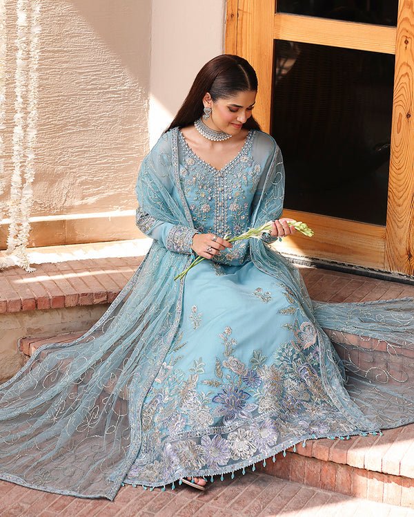 Roheenaz | Aangan Chiffon Collection 25 | Wafa - is Light Blue dress from Roheenaz - Ladies Clothes - Maria Faisal