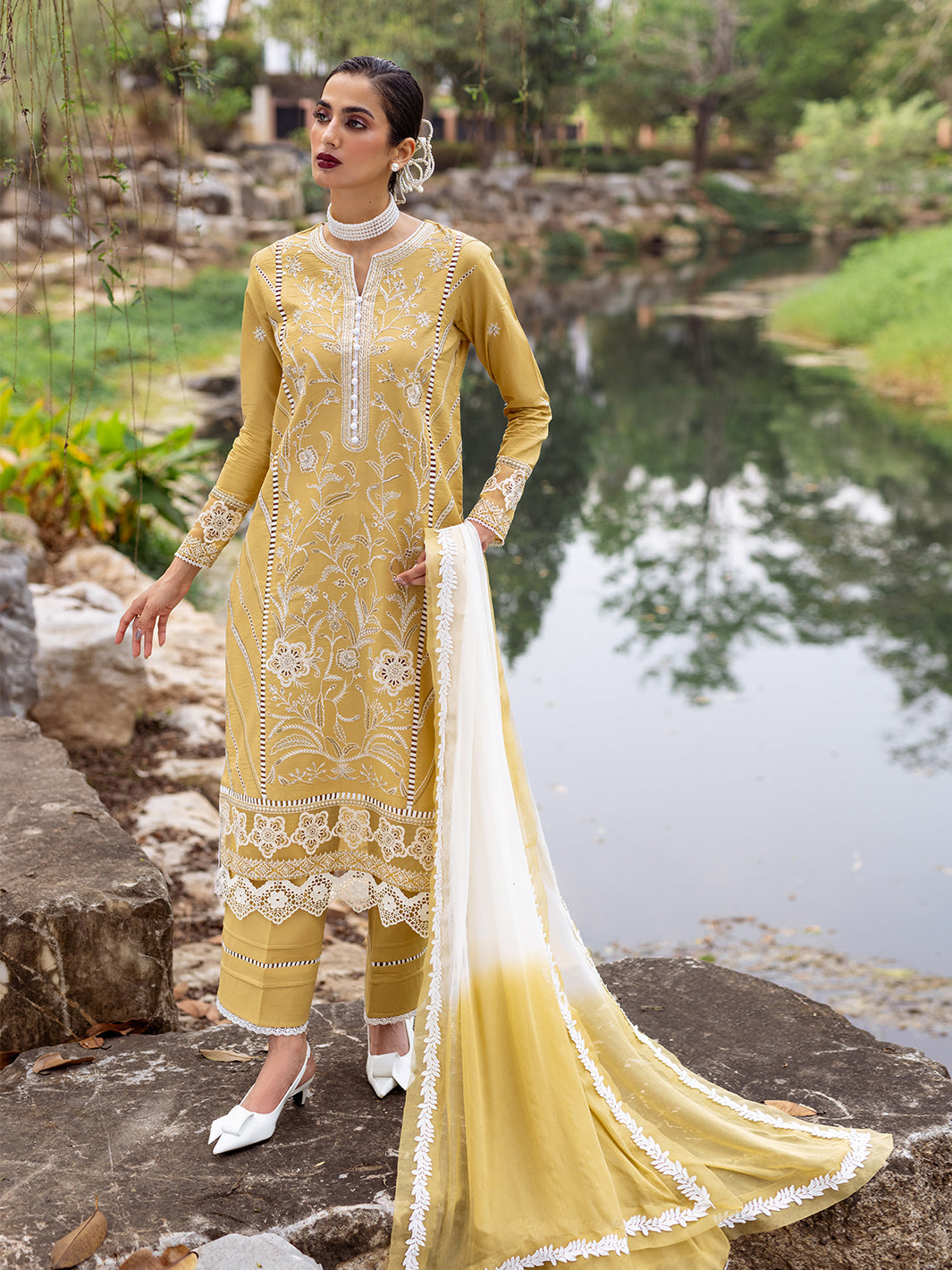 Roheenaz | Dahlia Embroidered Lawn 24 | Forsythia - Ladies Clothes 