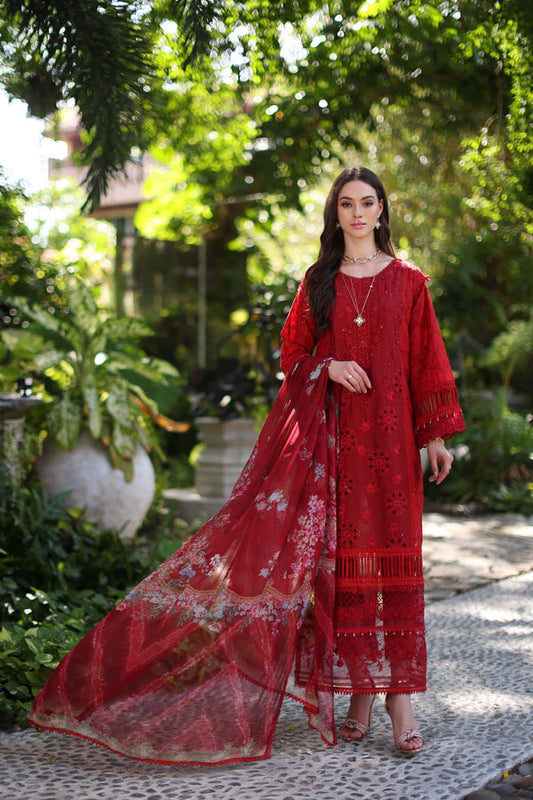 Noor by Saadia Asad | Luxury Chikankari Lawn24 | D2-B Red - Ladies Clothes - Maria Faisal