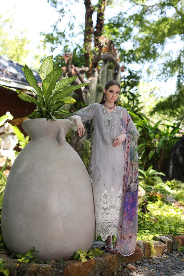 Noor by Saadia Asad | Luxury Chikankari Lawn24 | D1-B Grey Ombre - Ladies Clothes - Maria Faisal