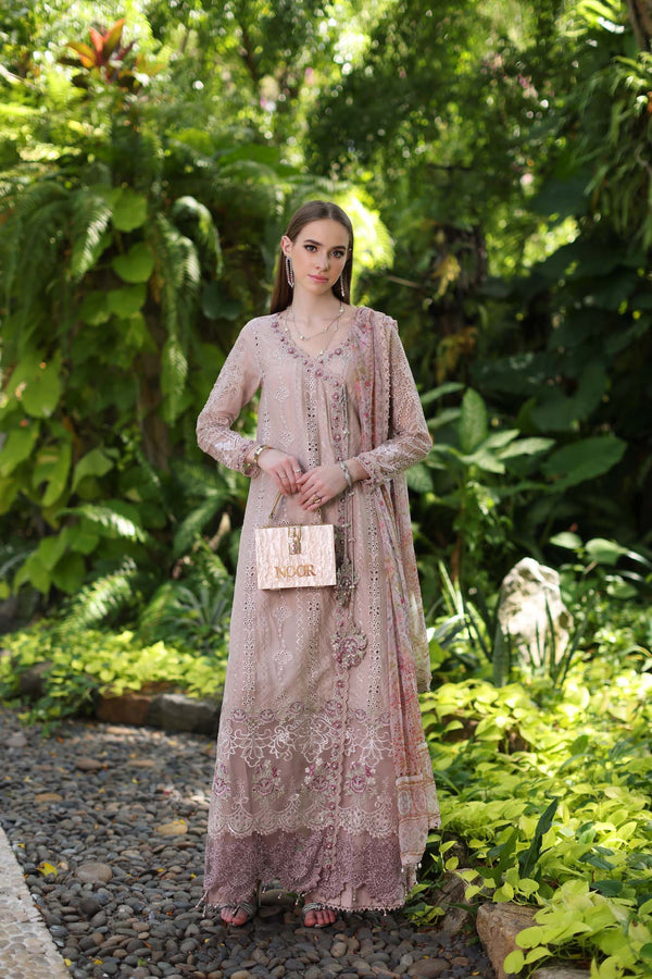 Noor by Saadia Asad | Luxury Chikankari Lawn24 | D3-A Mink Schifli - Ladies Clothes - Maria Faisal