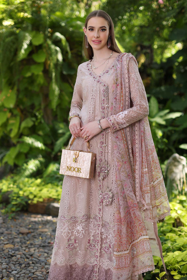 Noor by Saadia Asad | Luxury Chikankari Lawn24 | D3-A Mink Schifli - Ladies Clothes - Maria Faisal
