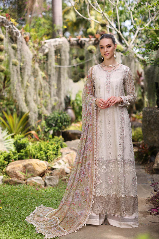 Noor by Saadia Asad | Luxury Chikankari Lawn24 | D3-B Beige Schifli - Ladies Clothes - Maria Faisal