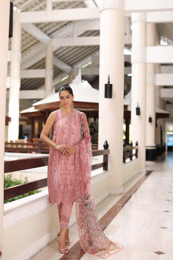 Noor by Saadia Asad | Luxury Chikankari Lawn24 | D4-B Pink Laser - Ladies Clothes - Maria Faisal