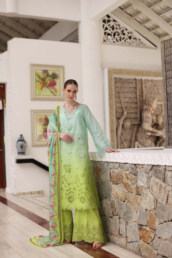 Noor by Saadia Asad | Luxury Chikankari Lawn24 | D5-A Aqua Ombre - Ladies Clothes - Maria Faisal