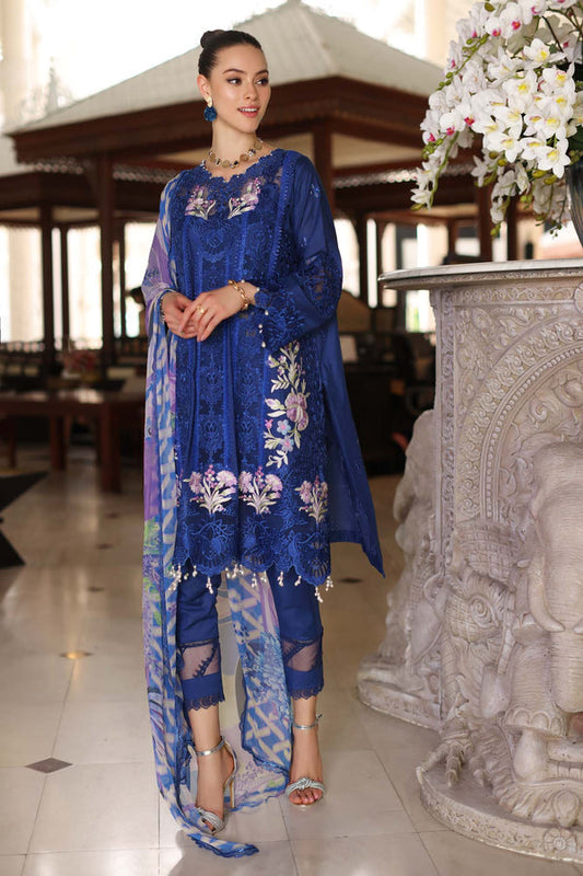 Noor by Saadia Asad | Luxury Chikankari Lawn24 | D10-B Blue Electric - Ladies Clothes - Maria Faisal