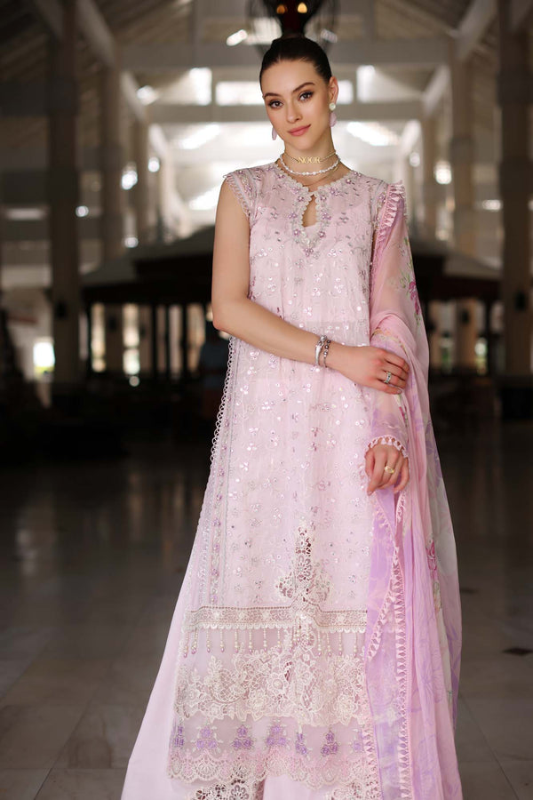 Noor by Saadia Asad | Luxury Chikankari Lawn24 | D11-A Pink Schifli - Ladies Clothes - Maria Faisal