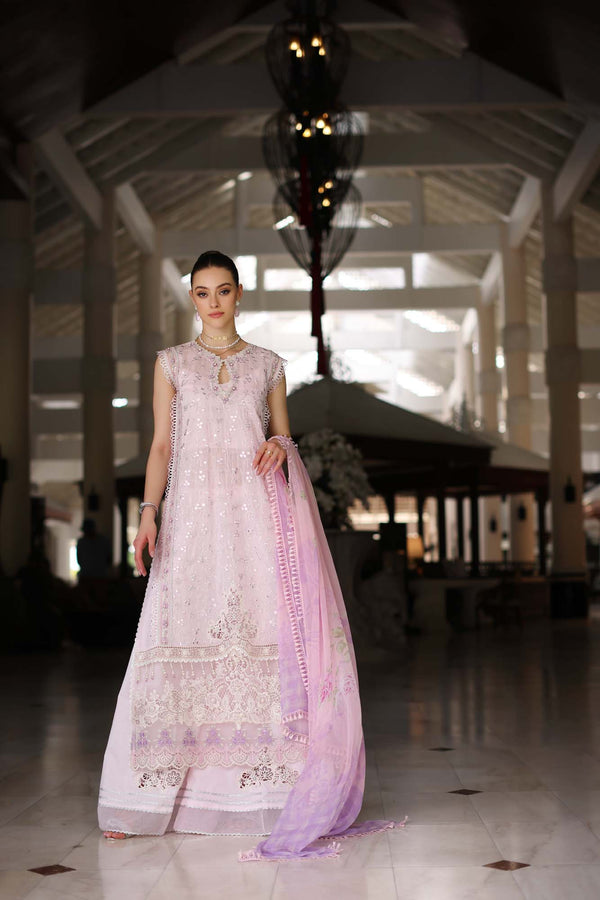 Noor by Saadia Asad | Luxury Chikankari Lawn24 | D11-A Pink Schifli - Ladies Clothes - Maria Faisal