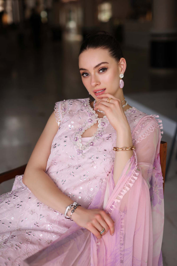 Noor by Saadia Asad | Luxury Chikankari Lawn24 | D11-A Pink Schifli - Ladies Clothes - Maria Faisal