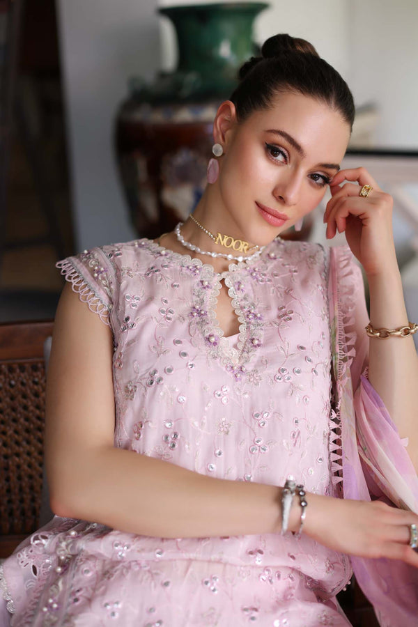 Noor by Saadia Asad | Luxury Chikankari Lawn24 | D11-A Pink Schifli - Ladies Clothes - Maria Faisal