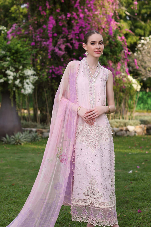 Noor by Saadia Asad | Luxury Chikankari Lawn24 | D11-A Pink Schifli - Ladies Clothes - Maria Faisal