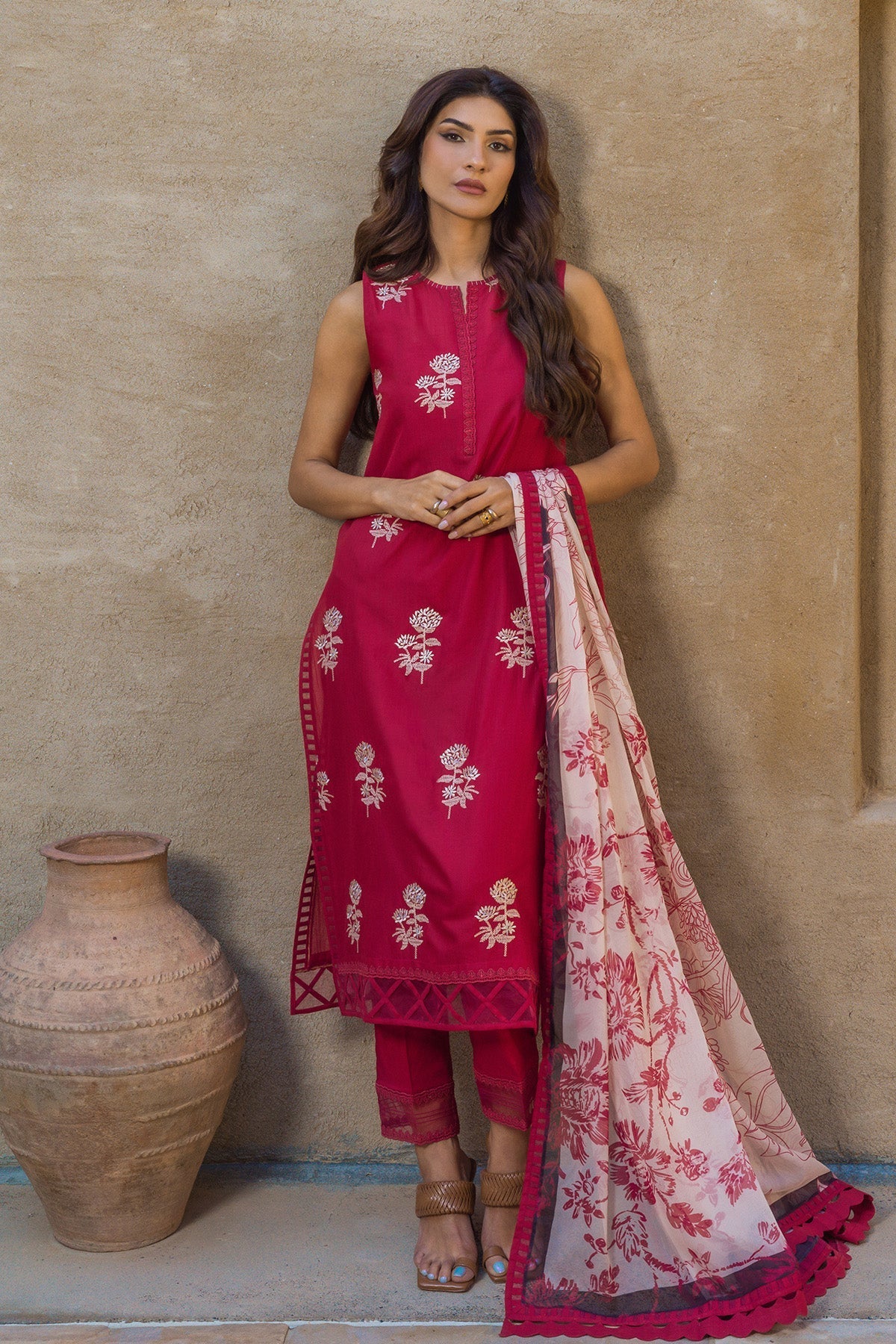 Sahar | Mirage Spring Luxury 24 | Slub Lawn 3 Piece (Embroidered) - Maria Faisal