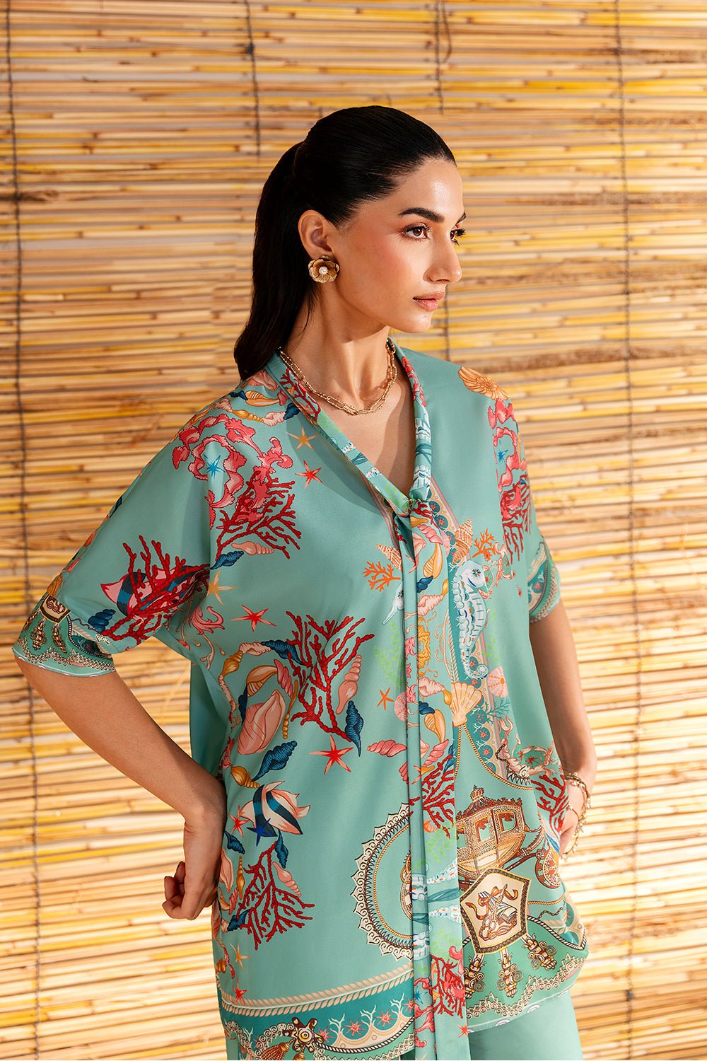 Saira Rizwan | Silk Coords 25 | COASTAL CHARM - SRSP-25-01 - Formal Wear - available at Maria Faisal in UK and USA