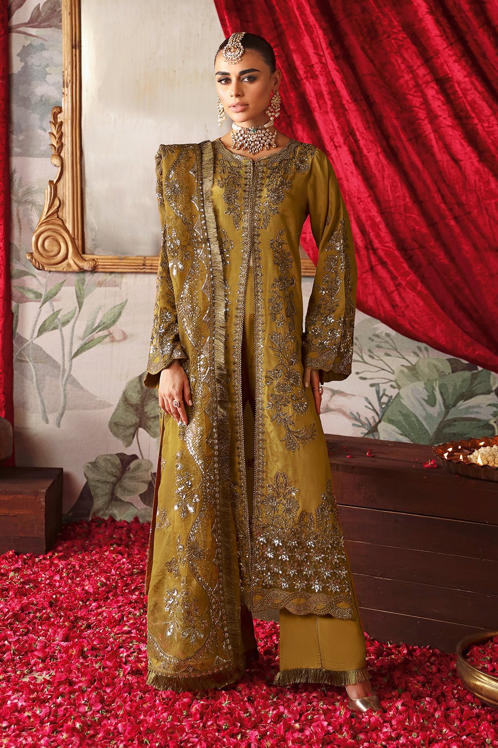 Shagna | Premium Raw Silk | Maya S - 07 - is Olive Green dress from Shagna - Ladies Clothes - Maria Faisal