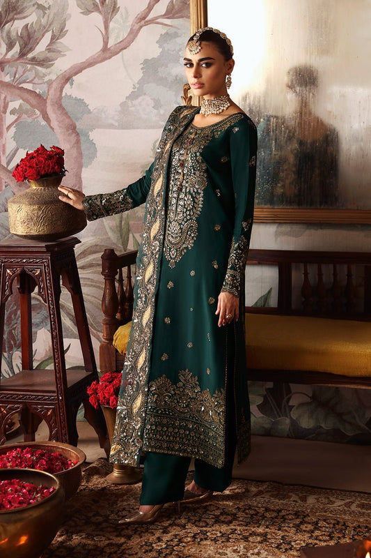 Shagna | Premium Raw Silk | Zaib S - 03 - is Dark Green dress from Shagna - Ladies Clothes - Maria Faisal