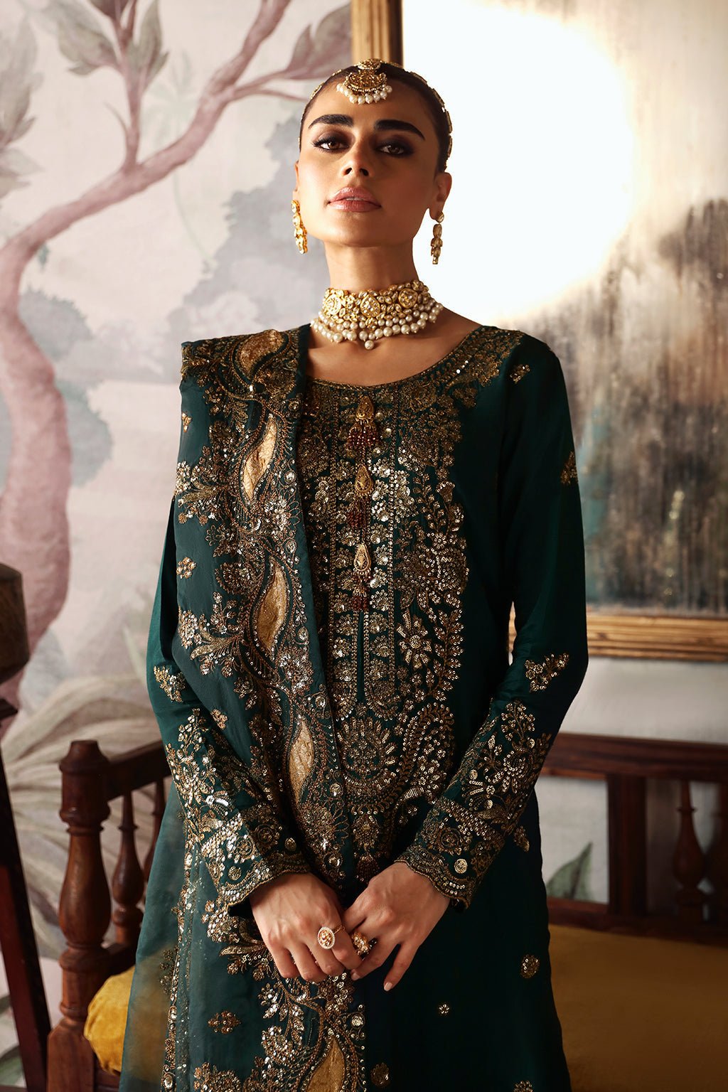 Shagna | Premium Raw Silk | Zaib S - 03 - is Dark Green dress from Shagna - Ladies Clothes - Maria Faisal