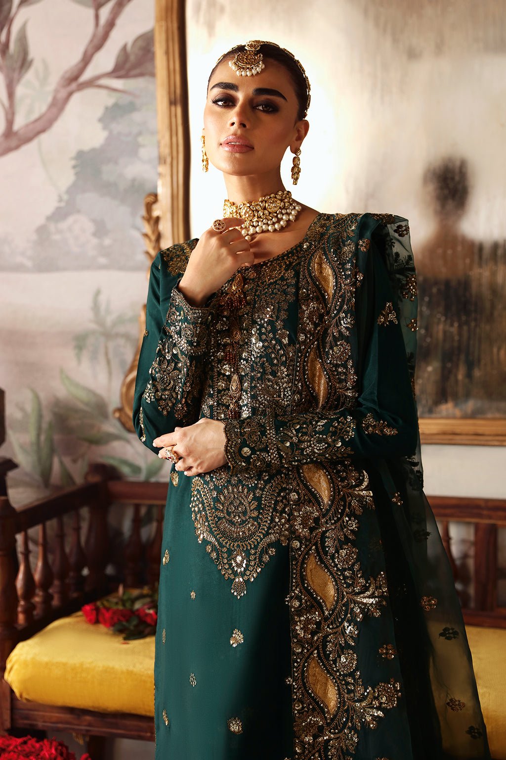Shagna | Premium Raw Silk | Zaib S - 03 - is Dark Green dress from Shagna - Ladies Clothes - Maria Faisal