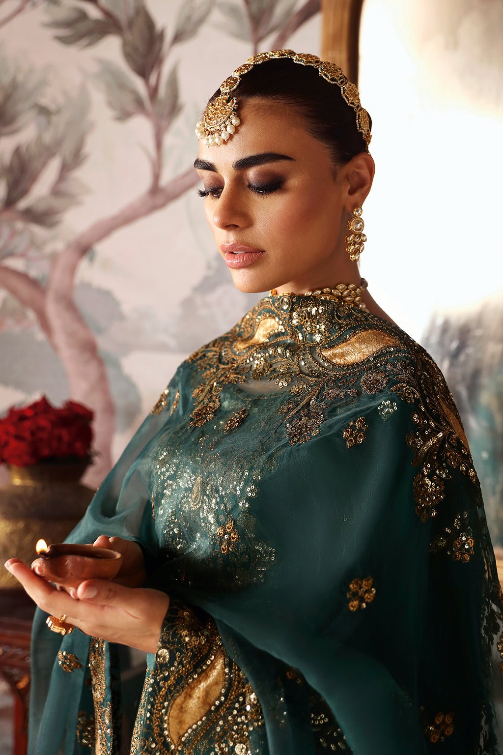Shagna | Premium Raw Silk | Zaib S - 03 - is Dark Green dress from Shagna - Ladies Clothes - Maria Faisal