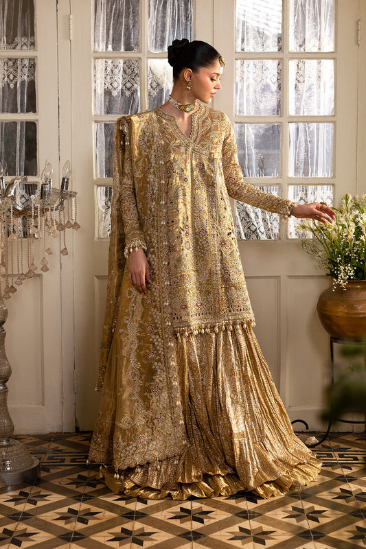Afrozeh | Dastangoi 25 | Goldveil - Wedding Dress - available at Maria Faisal in UK and USA.