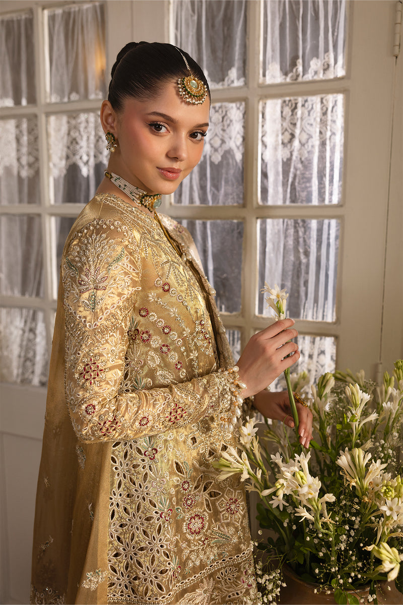 Afrozeh | Dastangoi 25 | Goldveil - Wedding Dress - available at Maria Faisal in UK and USA.